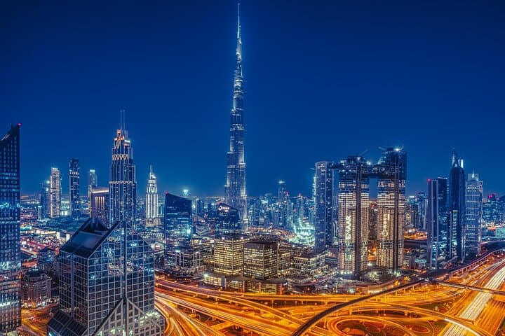 Private Dubai Night City Tour with Dhow Dinner — Marina, Burj Khalifa & Palm