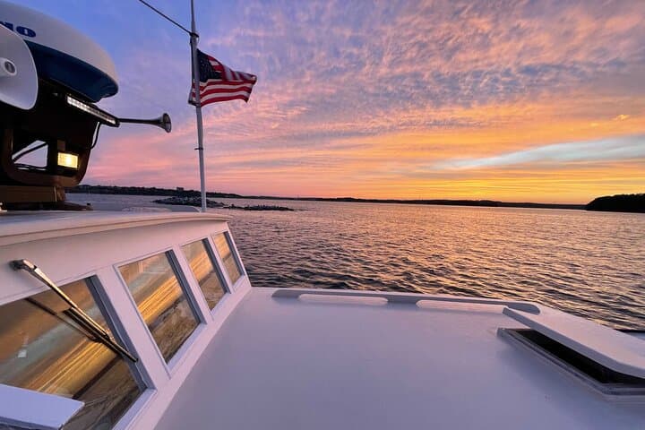 Vintage Lobster Boat Sunset Charter in Casco Bay, Portland (Private, Drinks Included)