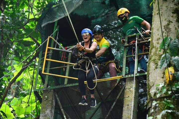 One-Day Adrenaline in La Fortuna: Canyoning, Rafting, Zipline & Hot Springs