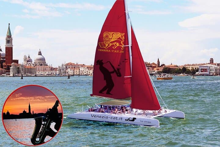 Venice Sunset Jazz Catamaran Cruise with Aperitivo and Live Saxophone