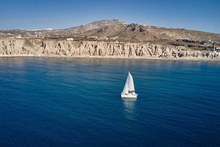 Private Santorini Caldera Catamaran Cruise with BBQ, Snorkeling & Wine