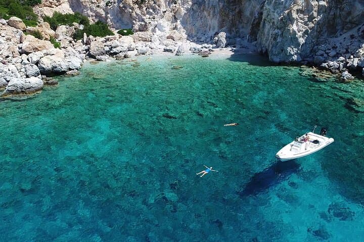 Private 4-Hour Boat Tour to Poliegos Island: Caves, Lighthouse & Snorkeling