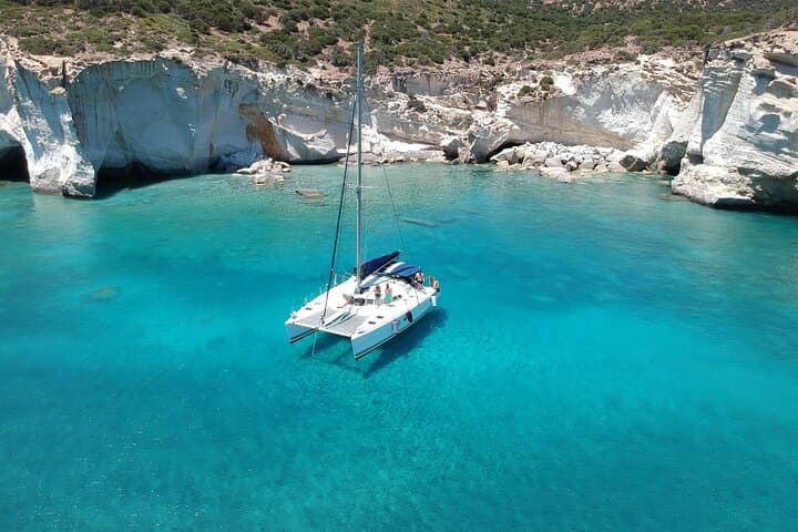 West Milos Catamaran Cruise: Kleftiko & Sykia Cave Snorkel Experience