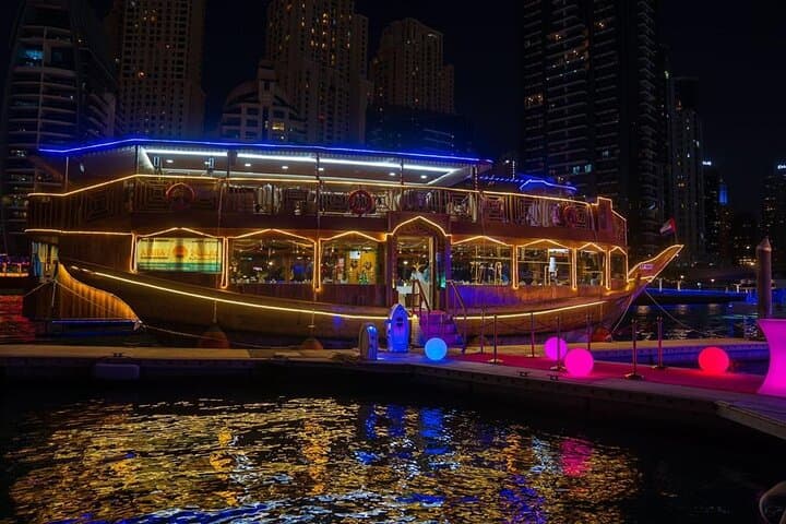 Dubai Marina Dhow Dinner Cruise: 2-Hour Evening Skyline Cruise with Buffet & Live Entertainment