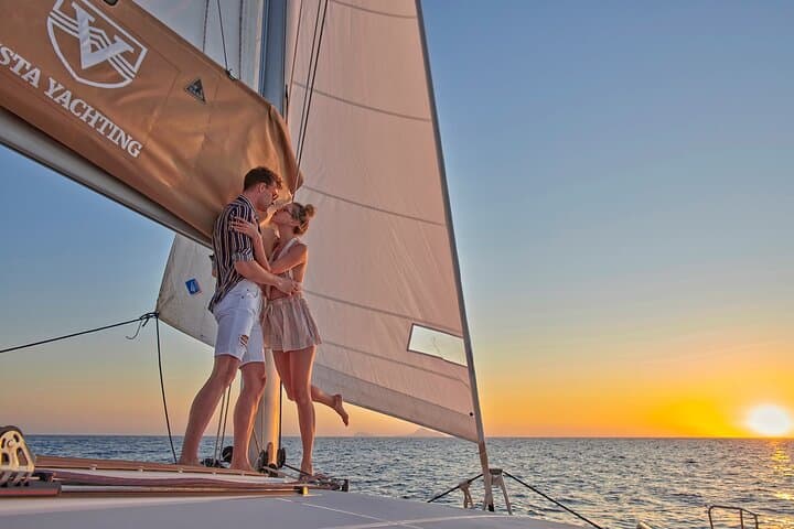 Santorini Platinum Catamaran Cruise: Red Beach, Hot Springs & Sunset BBQ