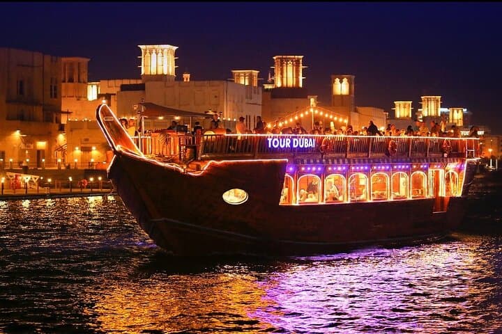 Evening Dhow Dinner Cruise in Dubai Marina: Skyline Lights, BBQ Buffet & Live Entertainment
