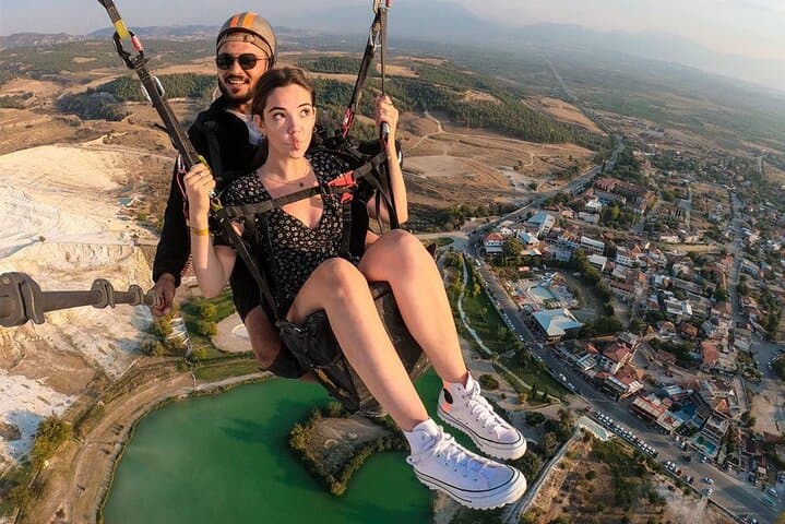 Soar Over Pamukkale: Tandem Paragliding Above Turkey's White Terraces