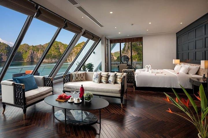 Overnight Halong Bay Cruise: President Sun Terrace Suite with Kayaking, Tai Chi & Squid Fishing