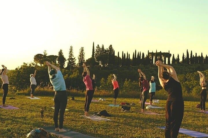 Tuscan Farm-Hill Yoga with San Gimignano Tower Views