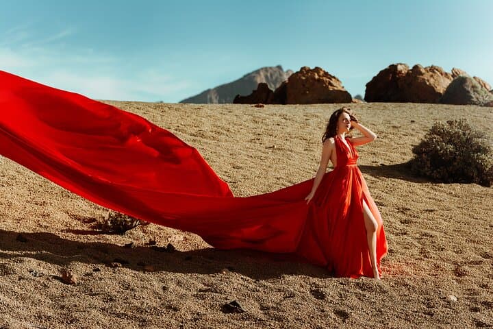 Private Sunset Flying Dress Photography in Tenerife — Dramatic Coastal Photo Session