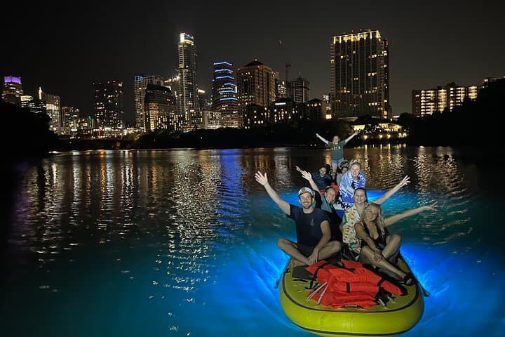 Giant Glow Paddleboard Austin: Downtown Skyline & Bats at Sunset