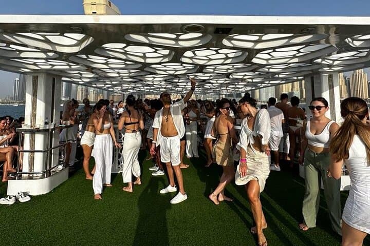 Dubai Lotus Mega Yacht 3-Hour Dinner Sail — Skyline & Palm Views at Night