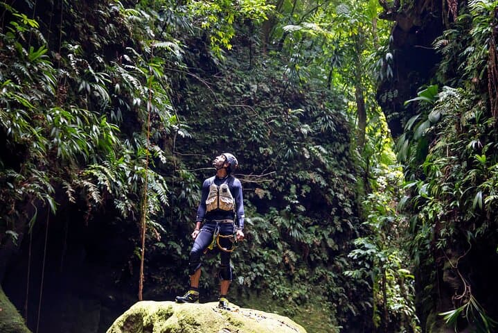Secret Waterfall Canyoning in Dominica: Rappel, Jumps & Rainforest Pools