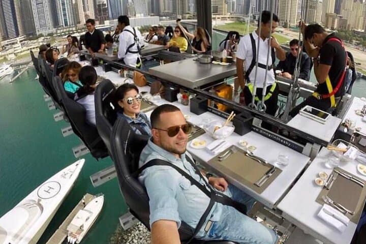 Dinner in the Sky & Miracle Garden Dubai: Sky Dining with Private Transfer