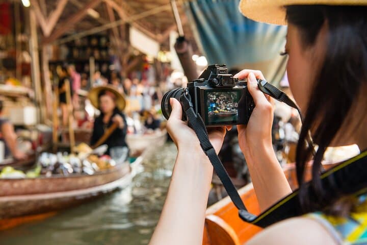 Damnoen Saduak Floating Market and Optional Erawan Waterfall Day Tour from Bangkok