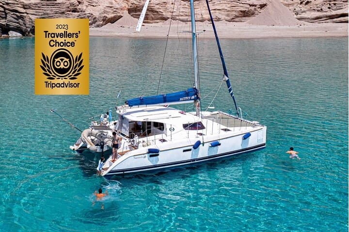 Full-Day Catamaran Cruise to Milos & Poliegos — Snorkel, BBQ & Blue Lagoons
