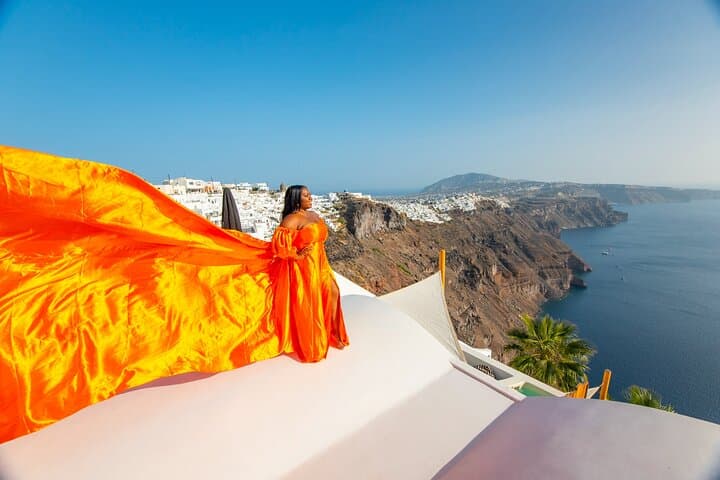 Santorini Flying Dress Photo Shoot: Private Caldera Sessions for Dramatic Portraits photo 2