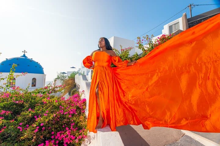Santorini Flying Dress Photo Shoot: Private Caldera Sessions for Dramatic Portraits photo 5