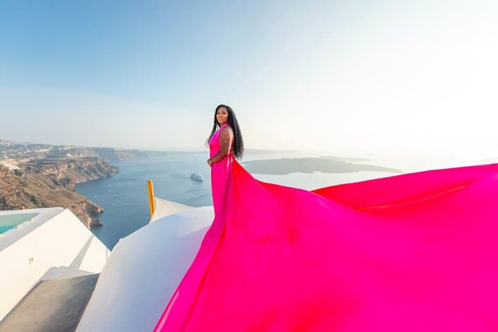 Santorini Flying Dress Photo Shoot: Private Caldera Sessions for Dramatic Portraits photo 4