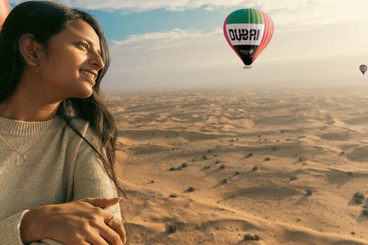 Sunrise Hot-Air Balloon Over Dubai Desert — Falconry & Arabian Breakfast