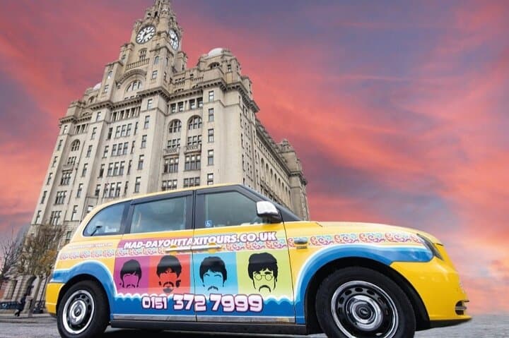 Mad Day Out Beatles Taxi Tour in Liverpool — Private Electric Cab Beatles Experience