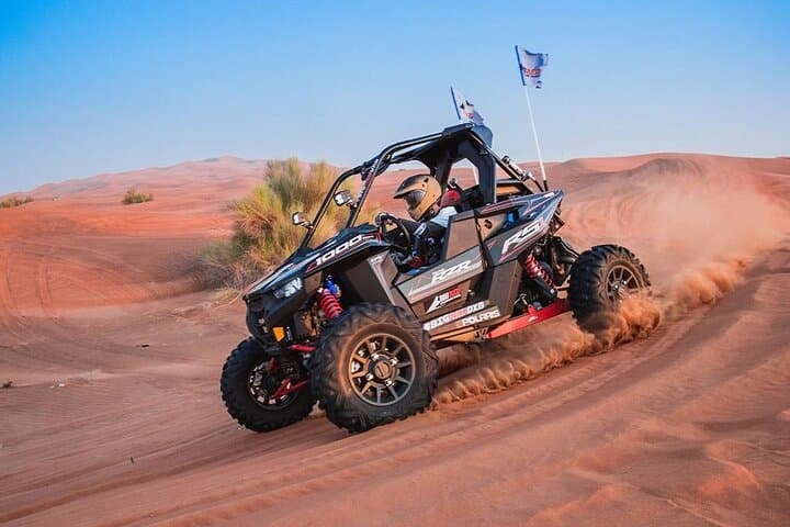 Dubai Desert Safari: 1-Seater Buggy, Dune Bashing, Camel Ride & Sunset BBQ