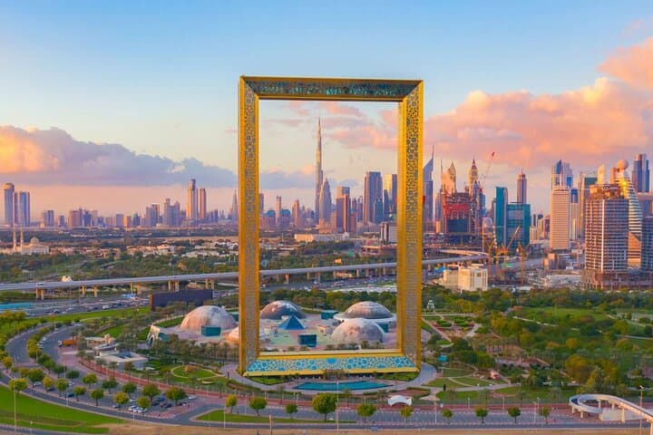 Dubai Frame and Garden Glow Combo: Evening Lights & Skyline Views