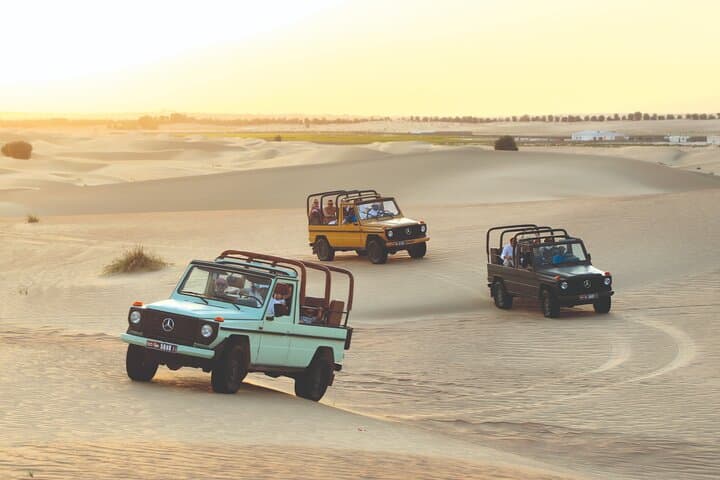 Evening Heritage Desert Safari in Al Marmoom — Vintage G‑Class, Bedouin Village & Stargazing