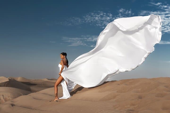Dubai Red Dunes Flying Dress Photoshoot