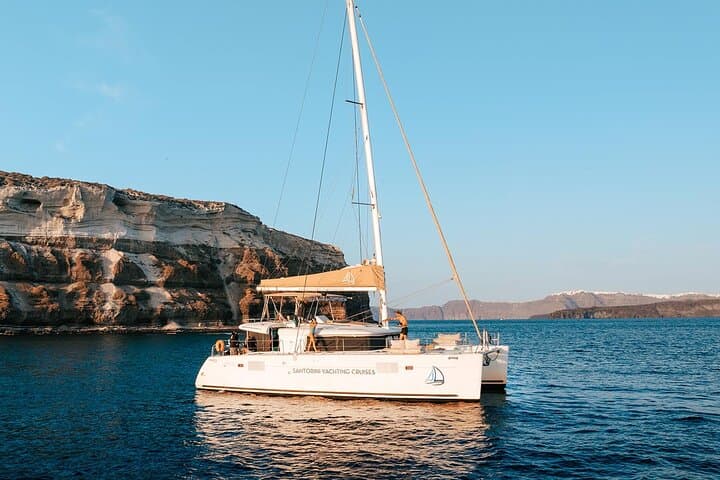 Luxury Santorini Sunset Cruise: BBQ Dinner, Open Bar & Caldera Hot Springs