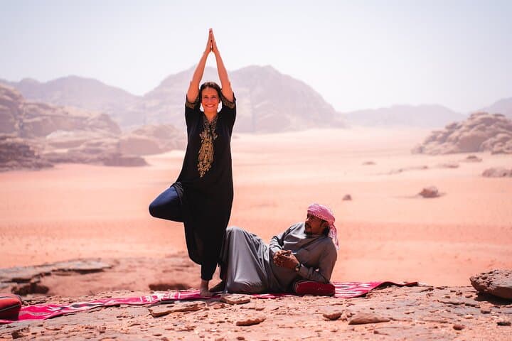 Wadi Rum Sunset Yoga and Bedouin Overnight: 4x4 Desert Tour & Glamping Experience