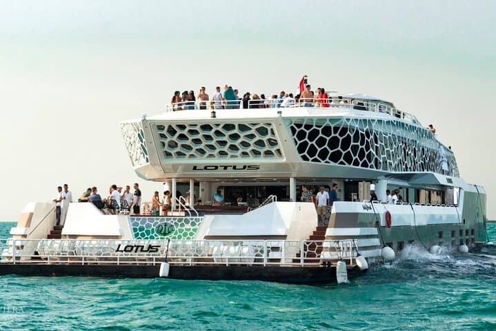 Lotus Mega Yacht Dinner Cruise in Dubai Marina — Sunset Dinner & Skyline Views