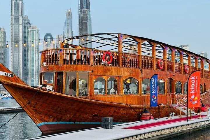 Dubai Marina Dhow Cruise: Evening Sightseeing & Dinner on a Traditional Arab Dhow