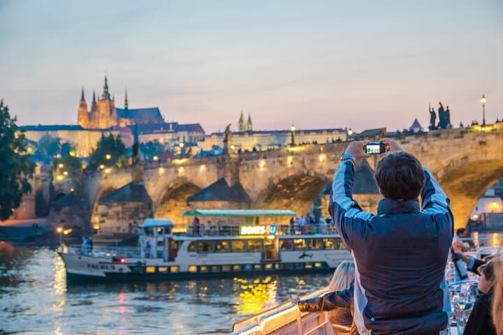 Evening Vltava Dinner Cruise Past Prague Castle and Charles Bridge