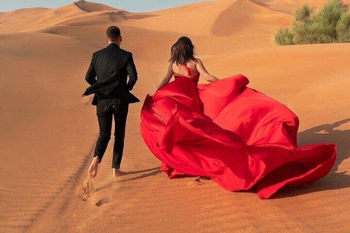Flying Dress Photoshoot in Dubai Desert Dunes — Lahbab Red Sand Experience photo 3