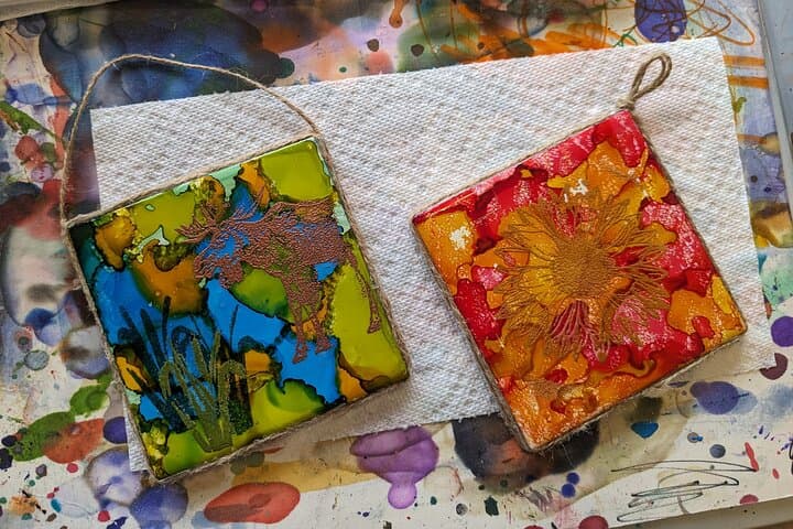 Embossed Alcohol Ink Tile Workshop in Estes Park — DIY Mountain Wall Hanging Class