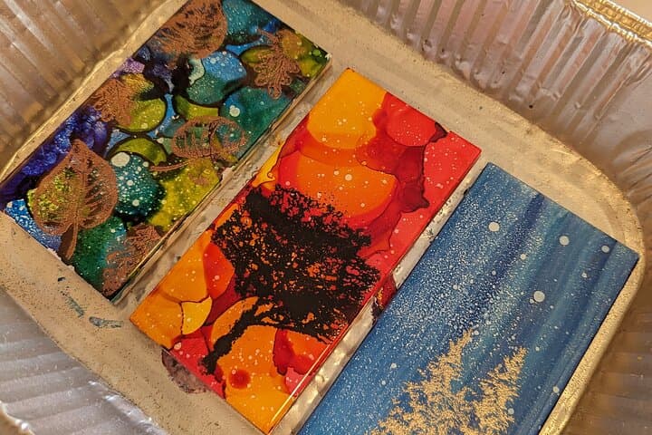 Embossed Alcohol Ink Tile Workshop in Estes Park — DIY Mountain Wall Hanging Class photo 2