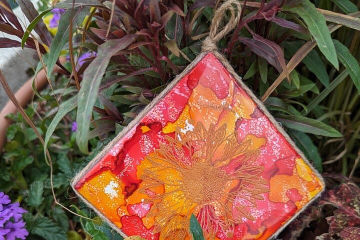 Embossed Alcohol Ink Tile Workshop in Estes Park — DIY Mountain Wall Hanging Class photo 5