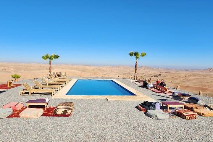 Sunset Camel Ride in Agafay Desert: Dinner & Pool Access Near Marrakech