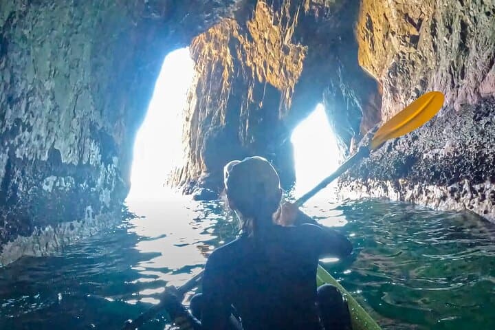 Kayak Through Tunnel Cave at Hong Kong Geopark — Ninepin Islands Sea Cave Tour