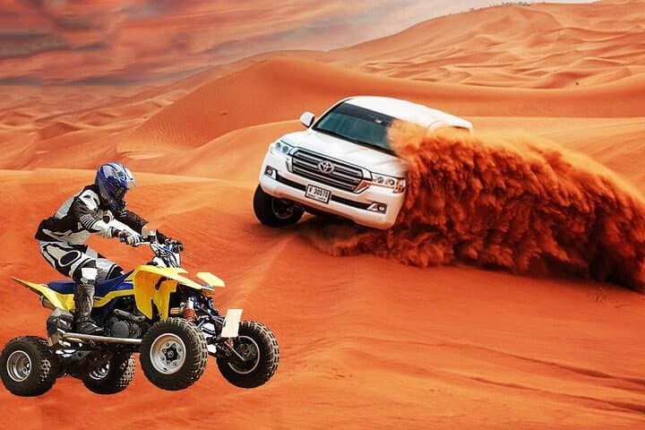 Evening Dubai Desert Safari with Quad Bike — Dune Bashing, Camel Ride & BBQ photo 1