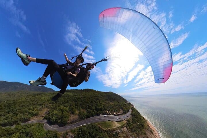 Tandem Paragliding Cairns — Beach Launch Over Reef and Rainforest