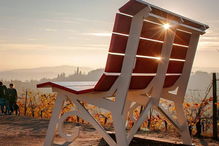 Giant Benches and Vintage Picnic in Monforte d'Alba: Langhe Vineyard Experience