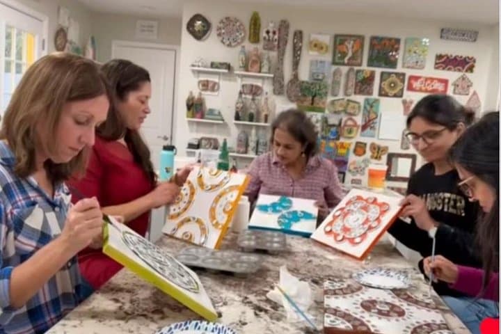 Paint and Sip Glassware Workshop in San Antonio — Wine Glass & Slumped Bottle Painting photo 3