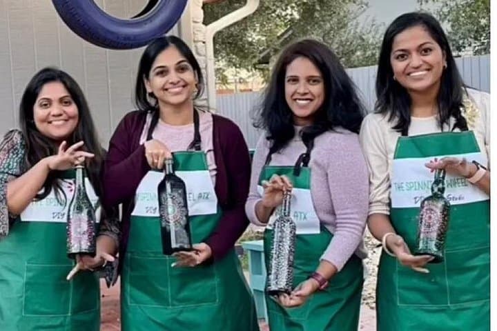 Paint and Sip Glassware Workshop in San Antonio — Wine Glass & Slumped Bottle Painting photo 4