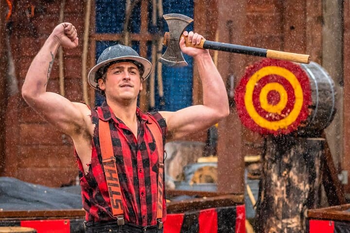 Lumberjack Show & Axe Throw Challenge in Ketchikan — Live Logging Competition and Throwing Lessons