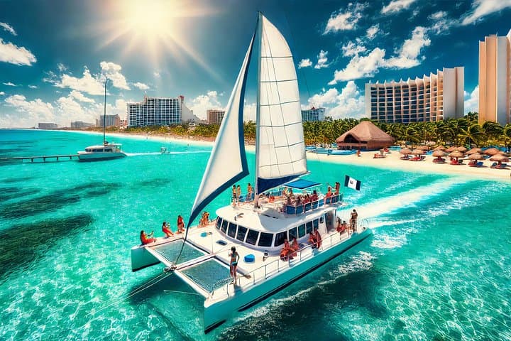 Catamaran to Isla Mujeres: Snorkel, Beach Club & Open Bar from Cancún photo 1
