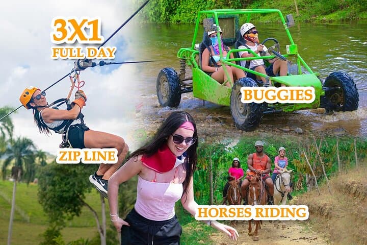 Punta Cana Combo: Zipline, Dune Buggies & Horseback Adventure