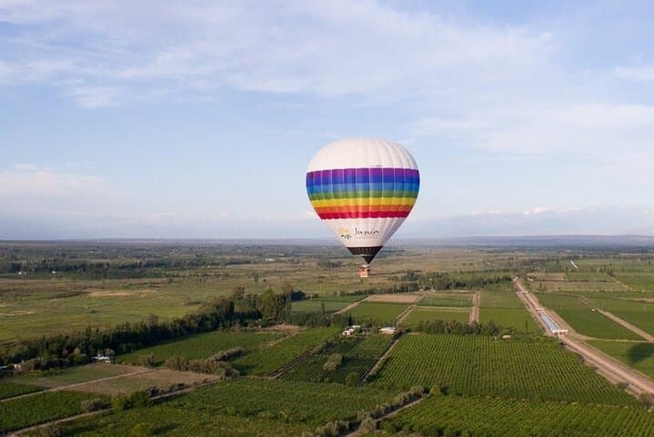 Golden Skies of Mendoza: Sunset Hot Air Balloon Over Vineyards