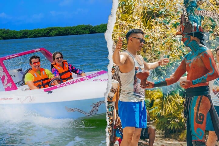 Speedboat Adventure in Nichupté Lagoon: Mayan Ceremony & Snorkel at Nizuc Reef photo 1